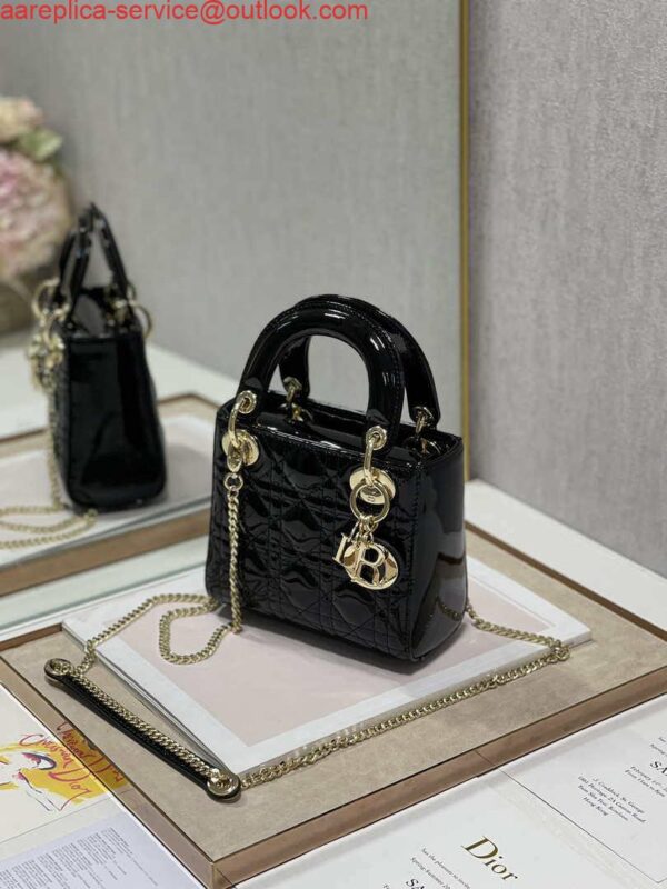 Replica Dior M0505 Mini Lady Dior Bag Black Patent Cannage Calfskin 5