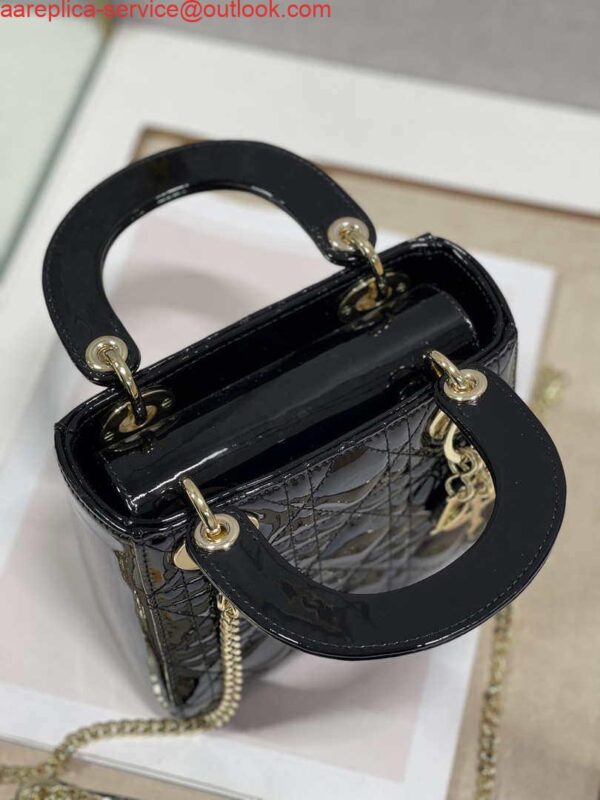 Replica Dior M0505 Mini Lady Dior Bag Black Patent Cannage Calfskin 7