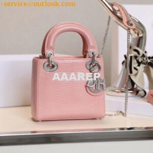 Replica Dior Lizard Leather Mini Lady Dior Bag with Crystals in Sakura