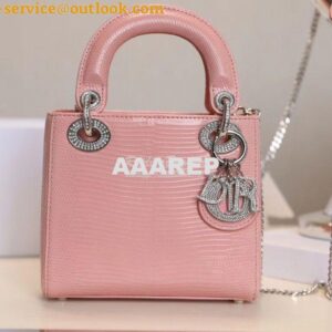Replica Dior Lizard Leather Mini Lady Dior Bag with Crystals in Sakura 2