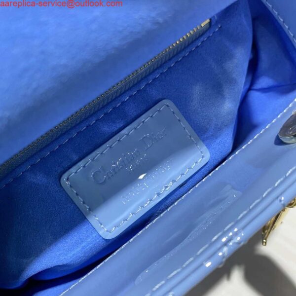 Replica Dior M0505 Mini Lady Dior Bag chrysanthemum Blue Patent Cannage Calfskin 9