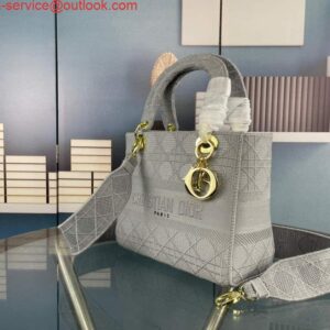 Replica Dior Medium Lady D-Life Bag M0565 Cannage Embroidery Grey