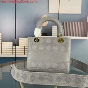 Replica Dior Medium Lady D-Life Bag M0565 Cannage Embroidery Grey 2