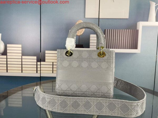 Replica Dior Medium Lady D-Life Bag M0565 Cannage Embroidery Grey 2