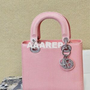 Replica Dior Lizard Leather Small Lady Dior Bag in Rose Sakura with Cr