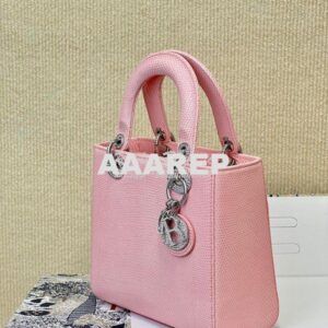 Replica Dior Lizard Leather Small Lady Dior Bag in Rose Sakura with Cr 2