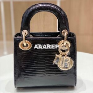 Replica Dior Lizard Mini Lady Dior Bag in Black