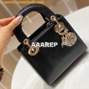 Replica Dior Lizard Mini Lady Dior Bag in Black 2