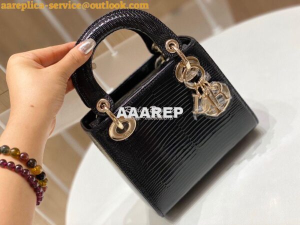 Replica Dior Lizard Mini Lady Dior Bag in Black 2