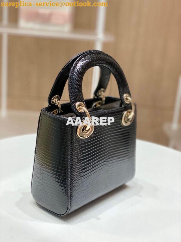 Replica Dior Lizard Mini Lady Dior Bag in Black 3