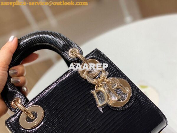 Replica Dior Lizard Mini Lady Dior Bag in Black 5