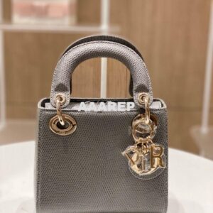 Replica Dior Lizard Mini Lady Dior Bag in Grey