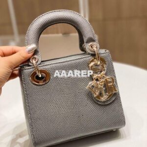 Replica Dior Lizard Mini Lady Dior Bag in Grey 2