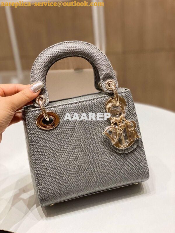 Replica Dior Lizard Mini Lady Dior Bag in Grey 2