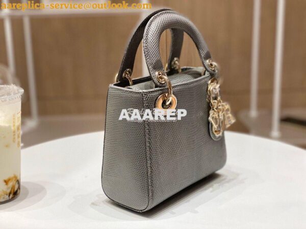 Replica Dior Lizard Mini Lady Dior Bag in Grey 3