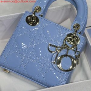 Replica Dior MICRO LADY Dior Bag S0856 Blue Patent Cannage Lambskin