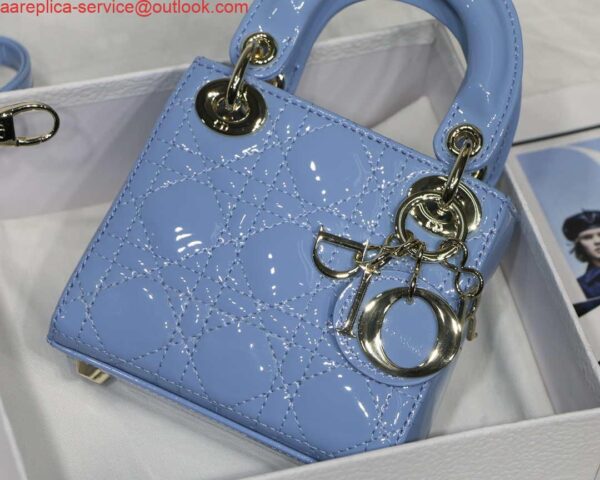 Replica Dior MICRO LADY Dior Bag S0856 Blue Patent Cannage Lambskin 3