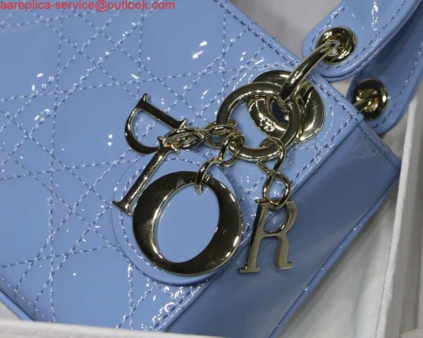 Replica Dior MICRO LADY Dior Bag S0856 Blue Patent Cannage Lambskin 4