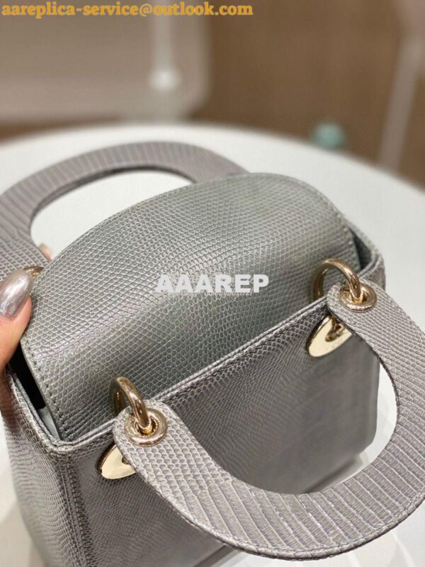 Replica Dior Lizard Mini Lady Dior Bag in Grey 5