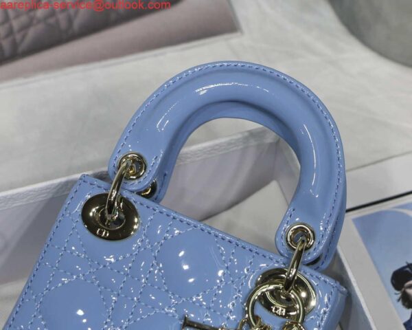 Replica Dior MICRO LADY Dior Bag S0856 Blue Patent Cannage Lambskin 5