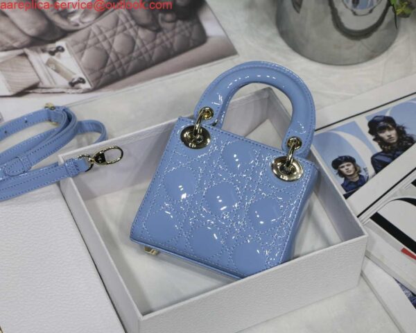 Replica Dior MICRO LADY Dior Bag S0856 Blue Patent Cannage Lambskin 6