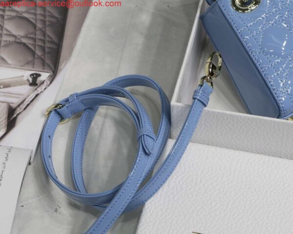 Replica Dior MICRO LADY Dior Bag S0856 Blue Patent Cannage Lambskin 7