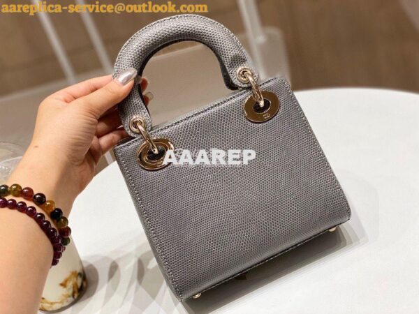 Replica Dior Lizard Mini Lady Dior Bag in Grey 7