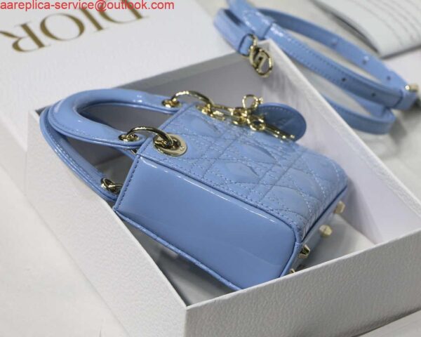 Replica Dior MICRO LADY Dior Bag S0856 Blue Patent Cannage Lambskin 8