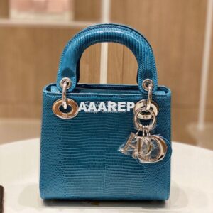 Replica Dior Lizard Mini Lady Dior Bag in Jean Blue