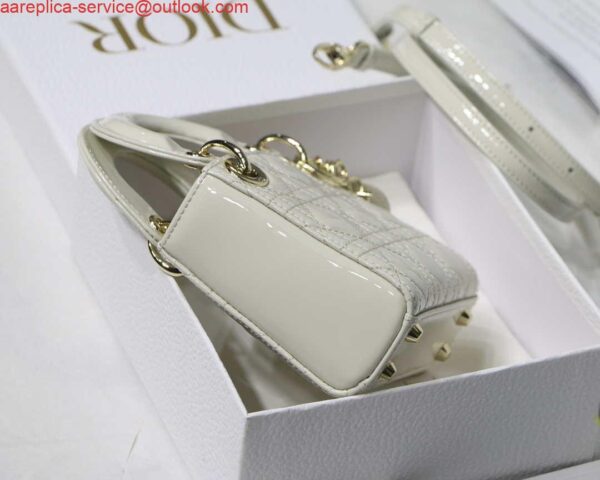 Replica Dior MICRO LADY Dior Bag S0856 White Patent Cannage Lambskin 8