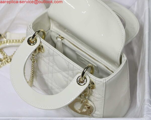 Replica Dior MICRO LADY Dior Bag S0856 White Patent Cannage Lambskin 11