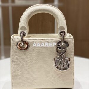 Replica Dior Lizard Mini Lady Dior Bag in White