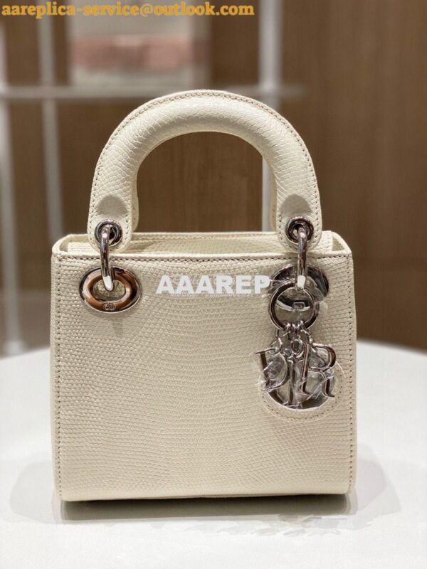 Replica Dior Lizard Mini Lady Dior Bag in White