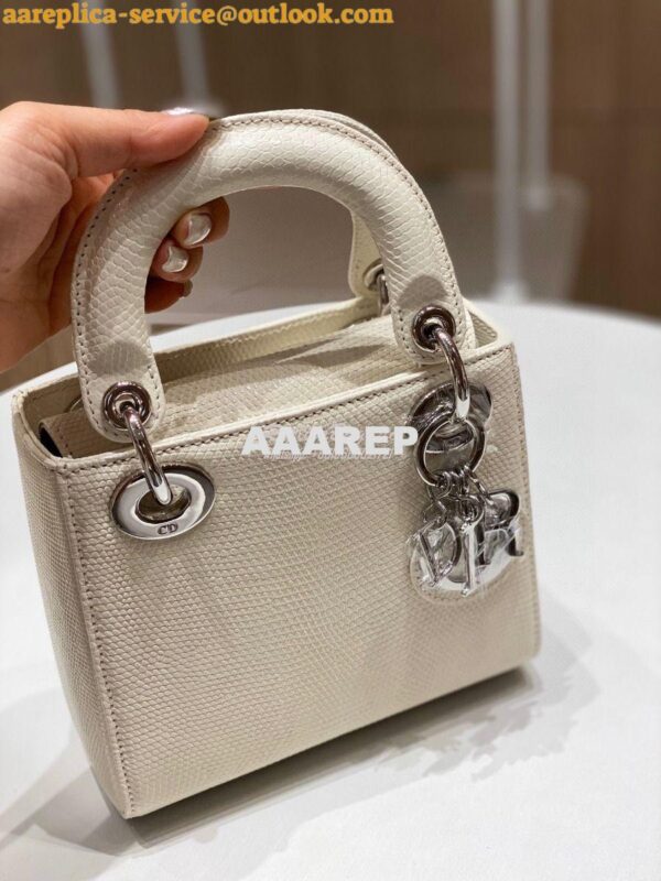 Replica Dior Lizard Mini Lady Dior Bag in White 3