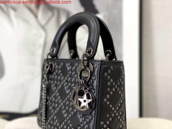 Replica Dior Mini Dior Lady Bag Navy Black Metallic Cannage Lambskin with Beaded Embroidery M0505 Black 8