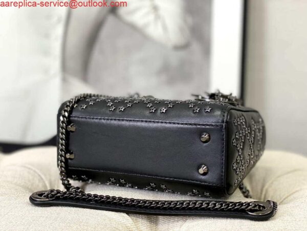 Replica Dior Mini Dior Lady Bag Navy Black Metallic Cannage Lambskin with Beaded Embroidery M0505 Black 9