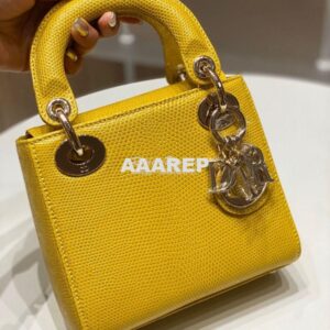 Replica Dior Lizard Mini Lady Dior Bag in Yellow 2