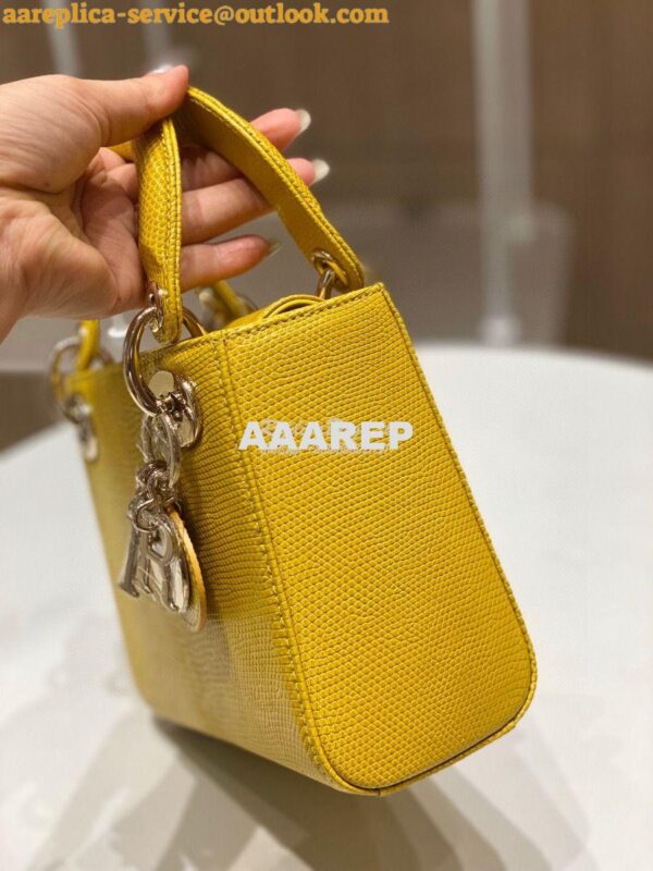 Replica Dior Lizard Mini Lady Dior Bag in Yellow 3