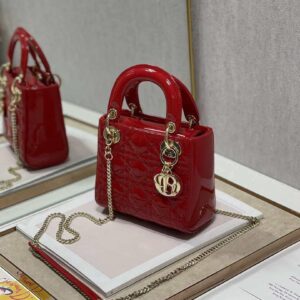 Replica Dior Mini Lady Dior Bag M0505 Cherry red Patent Cannage Calfskin