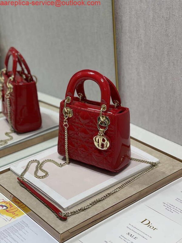 Replica Dior Mini Lady Dior Bag M0505 Cherry red Patent Cannage Calfskin