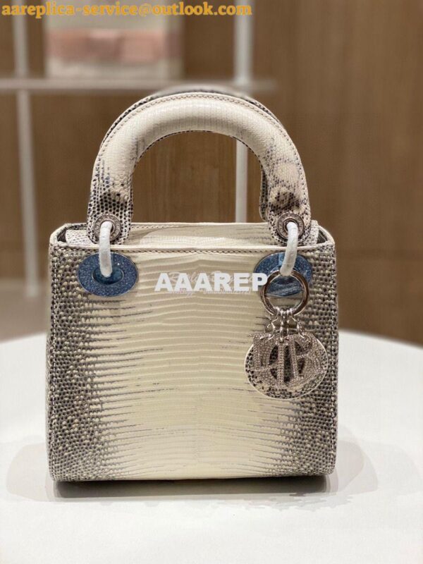 Replica Dior Lizard Mini Lady Dior Bag with Crystals Natural Lizard Hi