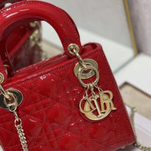 Replica Dior Mini Lady Dior Bag M0505 Cherry red Patent Cannage Calfskin 2