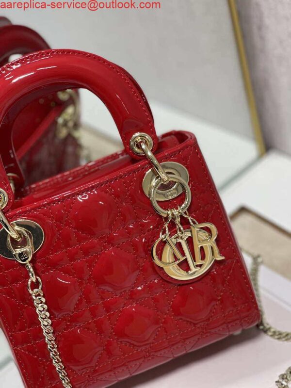 Replica Dior Mini Lady Dior Bag M0505 Cherry red Patent Cannage Calfskin 2