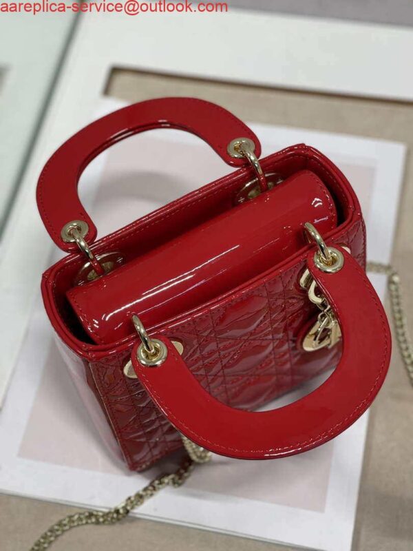 Replica Dior Mini Lady Dior Bag M0505 Cherry red Patent Cannage Calfskin 7