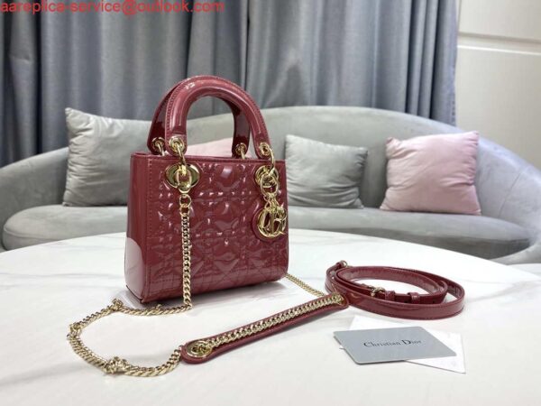 Replica Dior Mini Lady Dior Bag M0505 Hibiscus Powder Patent Cannage Calfskin 3