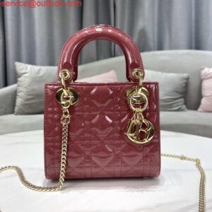 Replica Dior Mini Lady Dior Bag M0505 Hibiscus Powder Patent Cannage Calfskin 2