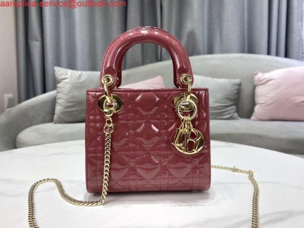 Replica Dior Mini Lady Dior Bag M0505 Hibiscus Powder Patent Cannage Calfskin 4