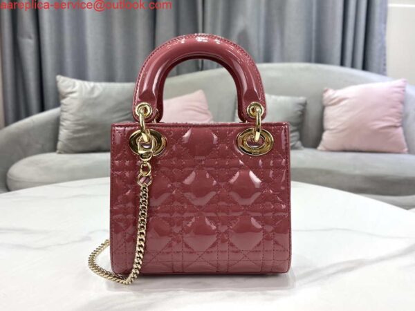 Replica Dior Mini Lady Dior Bag M0505 Hibiscus Powder Patent Cannage Calfskin 5