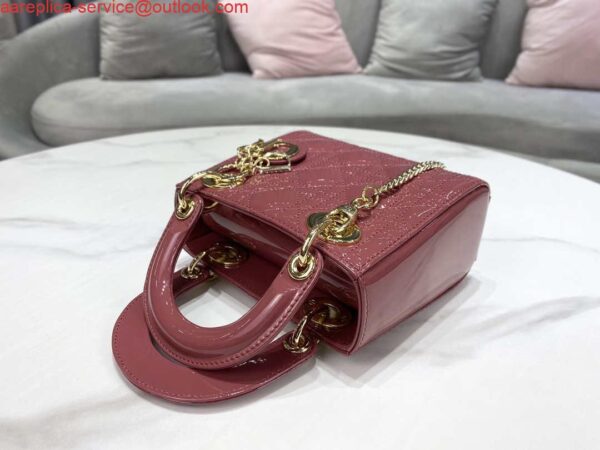 Replica Dior Mini Lady Dior Bag M0505 Hibiscus Powder Patent Cannage Calfskin 6