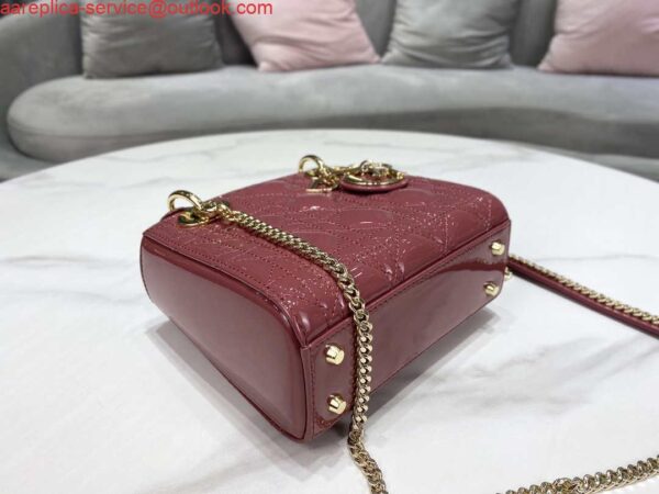 Replica Dior Mini Lady Dior Bag M0505 Hibiscus Powder Patent Cannage Calfskin 7